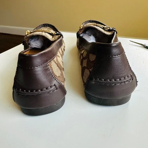 COACH Signature Jacquard Driving Loafers Brown Monogram Gold Hardware Size 8 - Picture 6 of 9